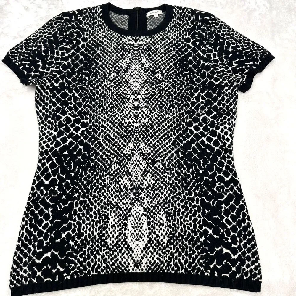 Manoush Women's Blake & White Snake Print Knit Short Sleeve Sweater Top Sz L